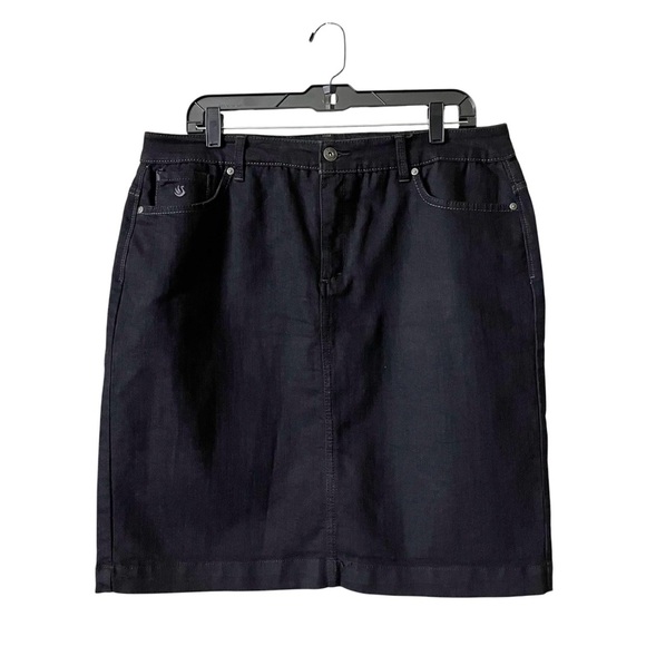 Gloria Vanderbilt Amanda Jean Skirt Womens Size 14 Black Denim Bling Pocket Slit - Picture 1 of 6